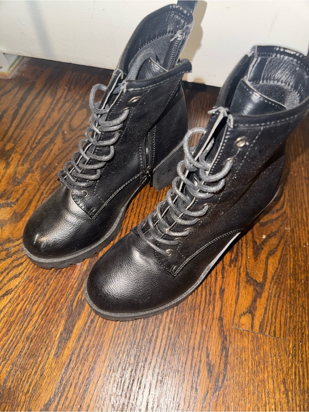 Black Lace-Up Block Heel Ankle Boots - Women